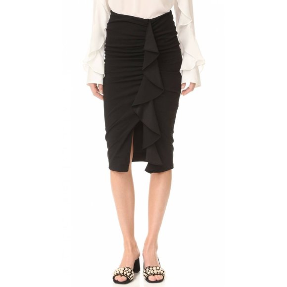Veronica Beard Drew Cascade Ruffle Pencil Skirt - Black - Picture 2 of 10